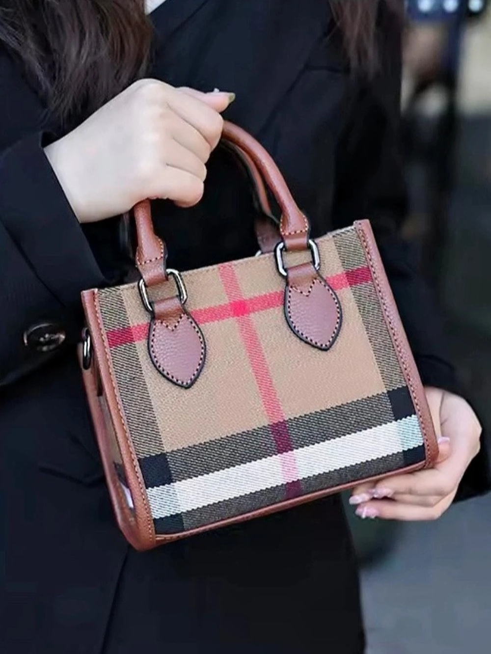 New Plaid Satchel in Brown & Red
